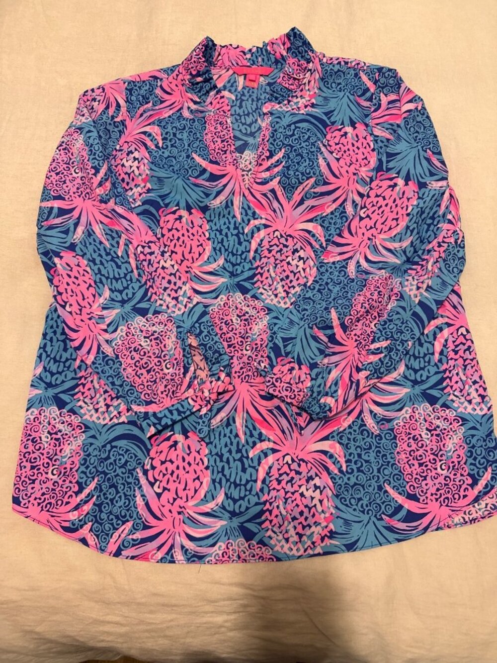 Lilly Pulitzer Sherida Borealis Blue Tropic Pullover Top Sz Large NWOT